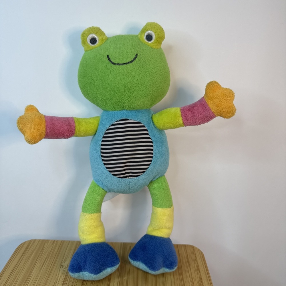Carters Poseable Velour Stripe Frog Rattle Plush Soft‎ Toy Stuffed  10"